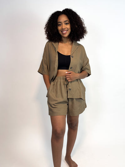 Relaxed Olive Linen Short Set