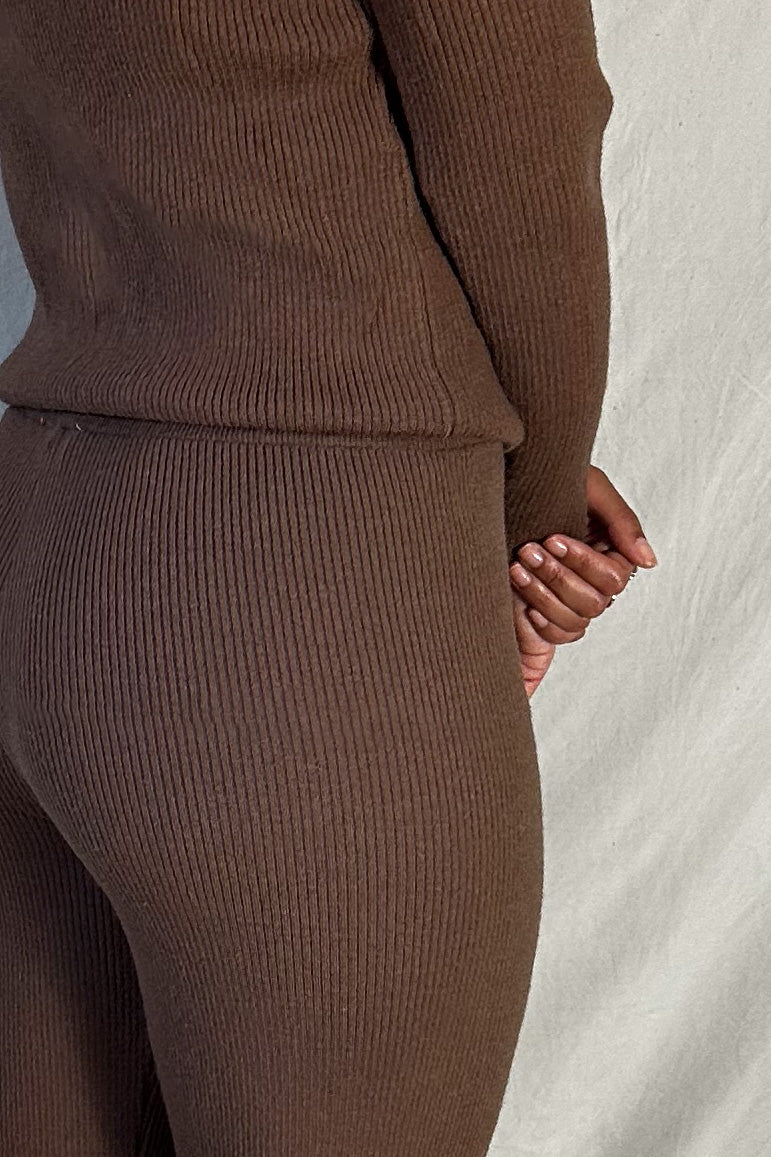 Naomi | Brown Ribbed Pant Set