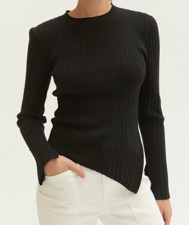 Blaire | Rib Knit Asymmetric Hem Top