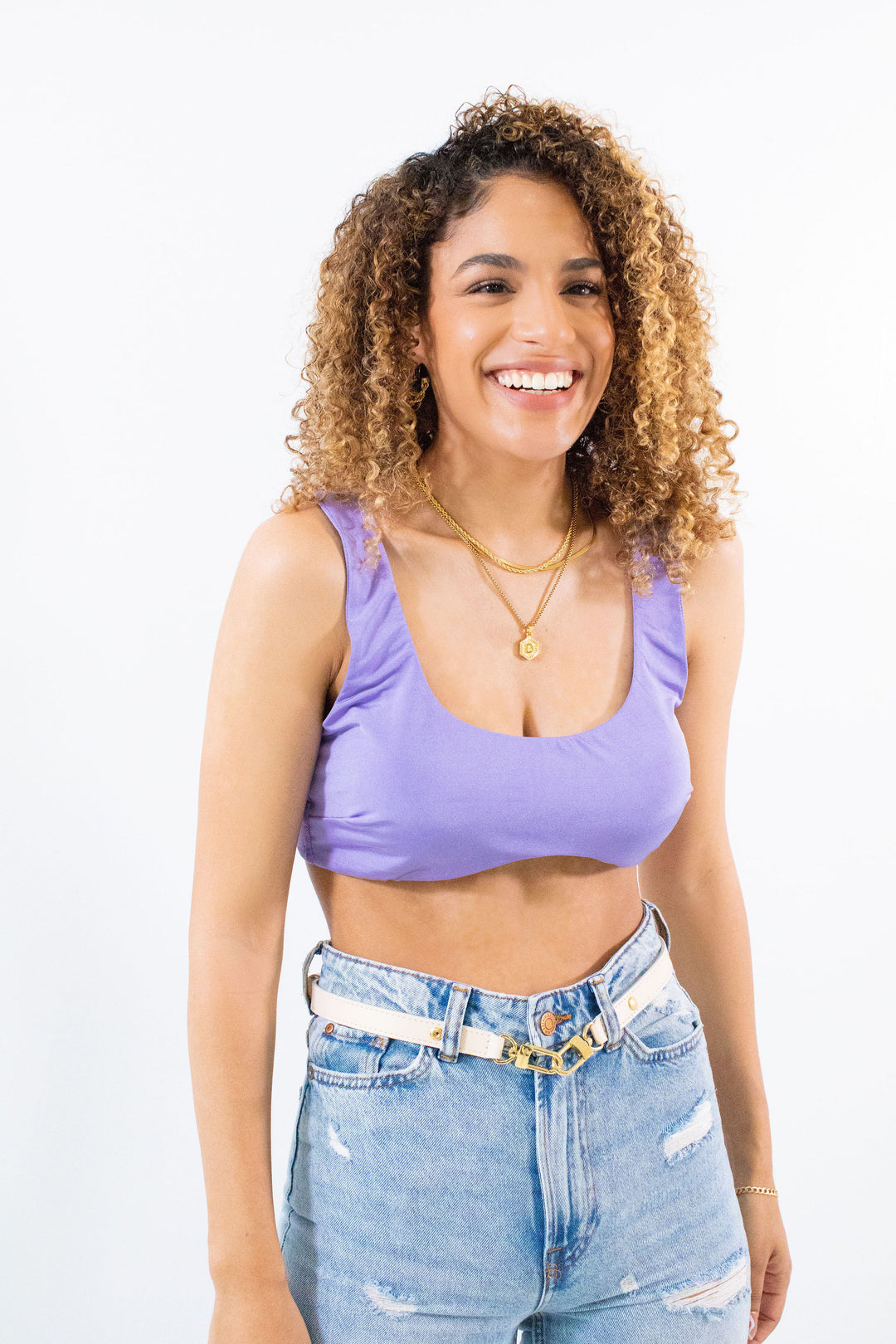 Lavender, U-neckline bralette top with thick straps for extra comfort.
